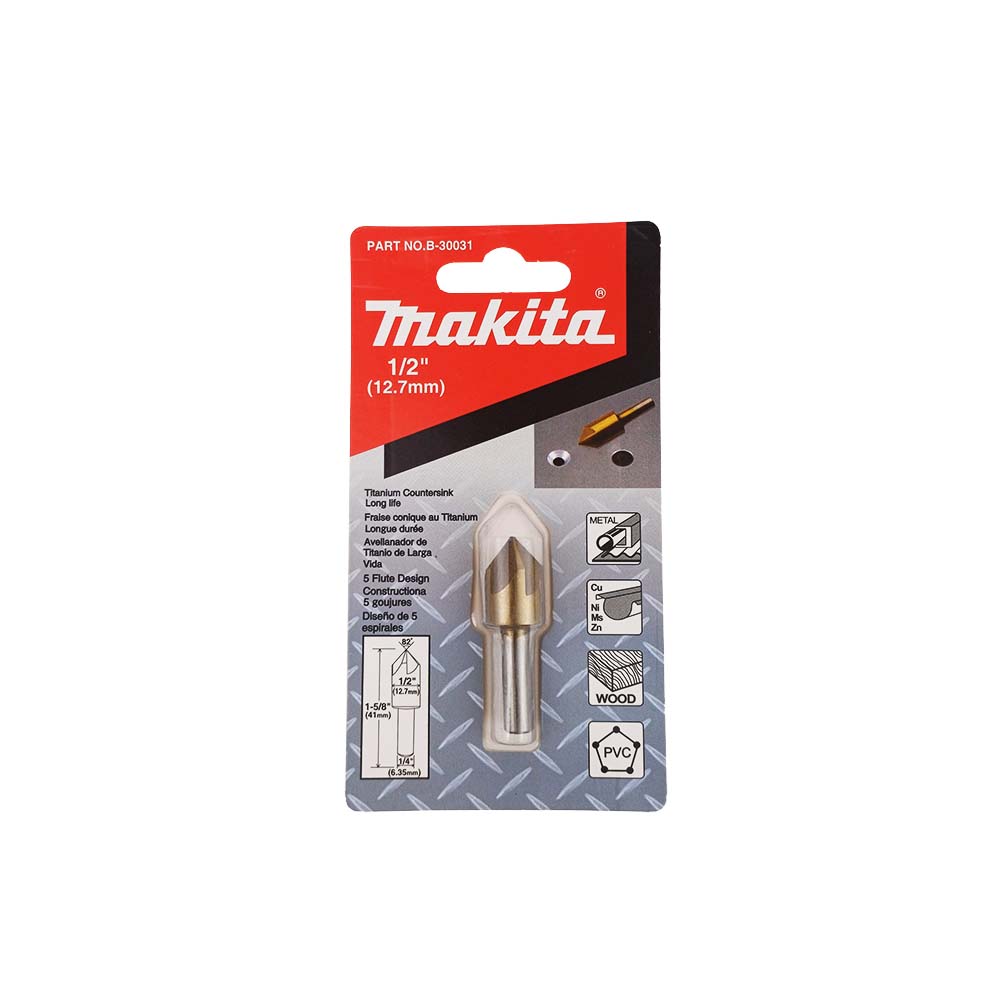 B-30031 ดอก Countersink เคลือบ Titanium 1/2"x2" 5 คม 82 องศา