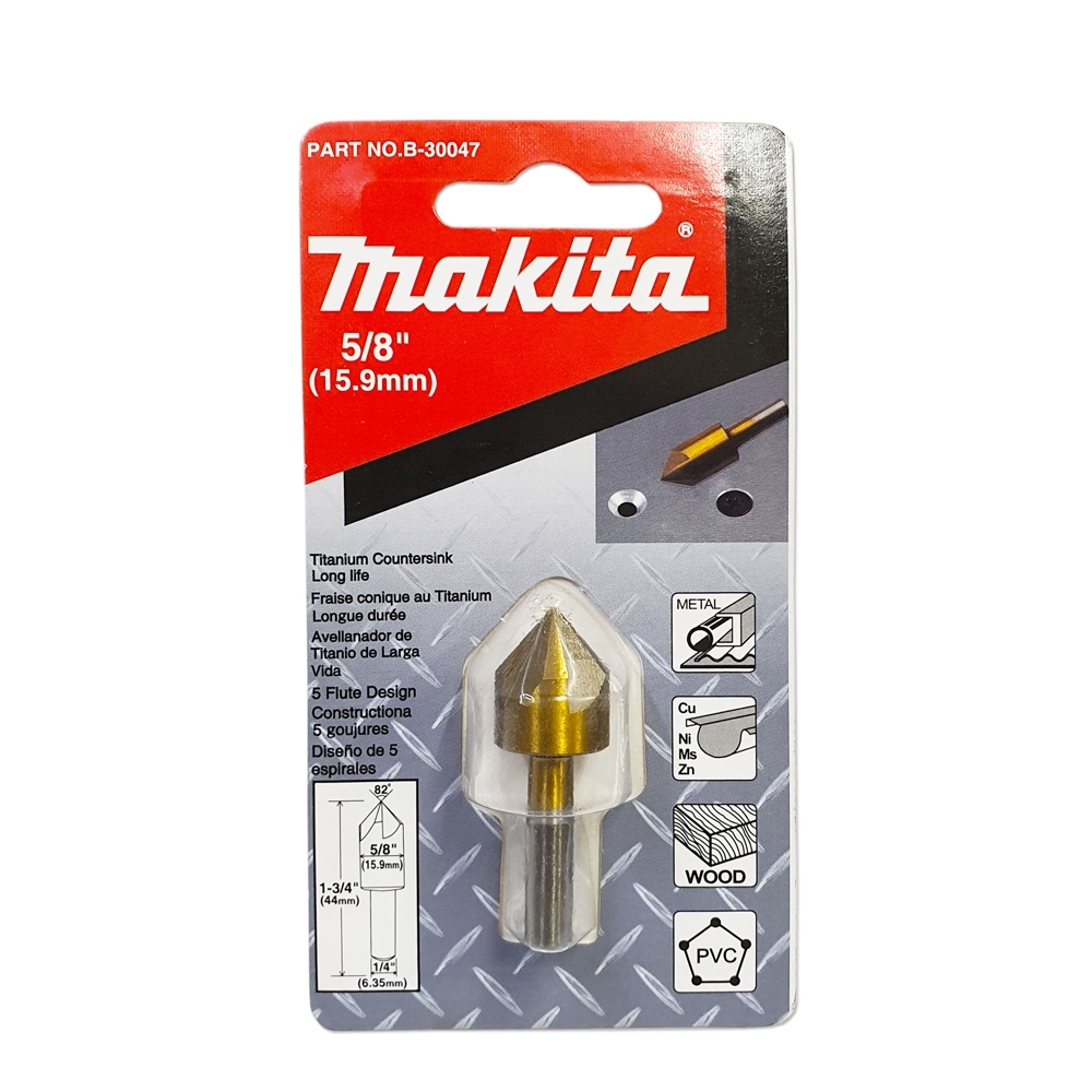 B-30047 ดอก Countersink เคลือบ Titanium 5/8"x2" 5 คม 82 องศา