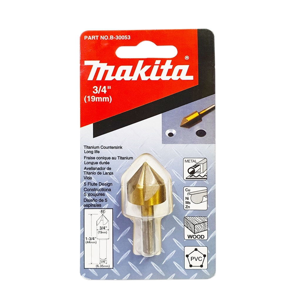 B-30053 ดอก Countersink เคลือบ Titanium 3/4"x2" 5 คม 82 องศา