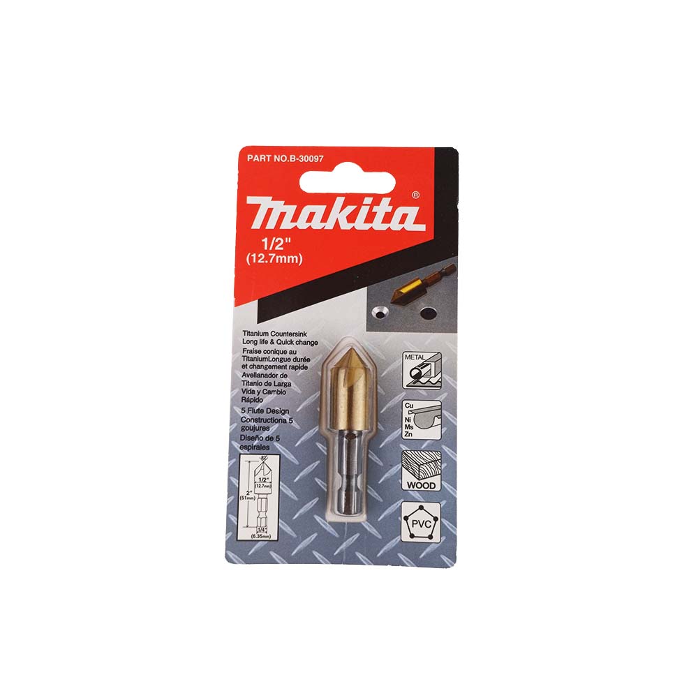 B-30097 ดอก Countersink เคลือบ Titanium 1/2"x2" 5 คม 82 องศาก้าน MZ