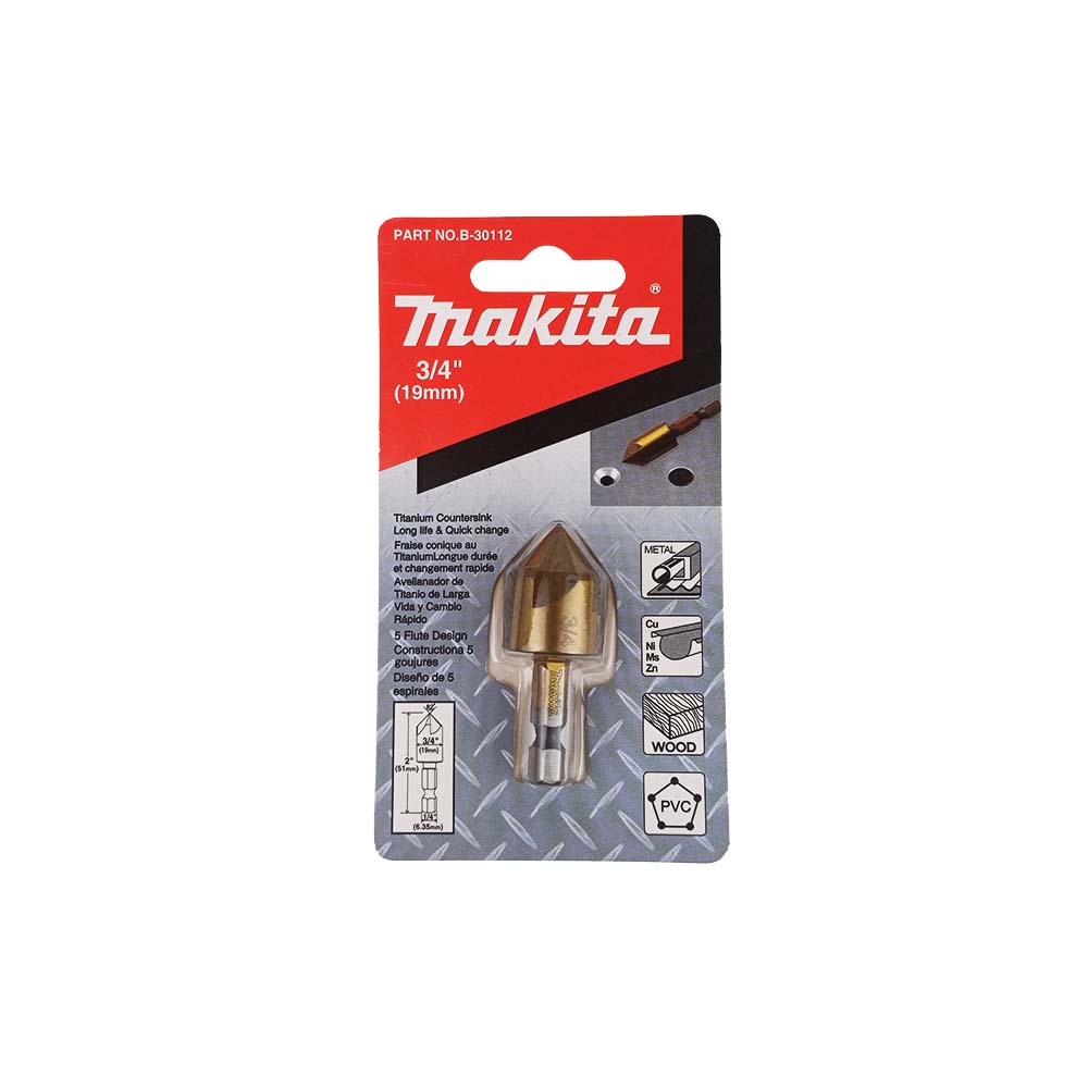 B-30112 ดอก Countersink เคลือบ Titanium 3/4"x2" 5 คม 82 องศาก้าน MZ