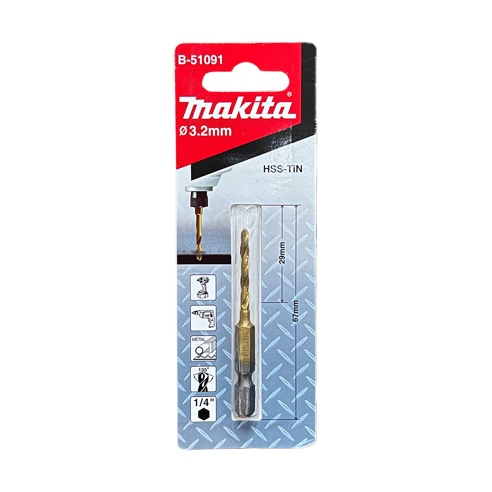 B-51091 ดอกสว่านอิมแพค HSS-TIN 3.2x67 mm NZ