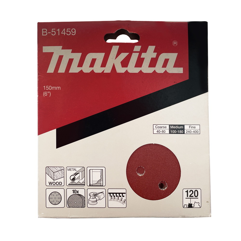 B-51459 กระดาษทรายกลม 6"(150mm) A120 15รู H/L ขัดไม้