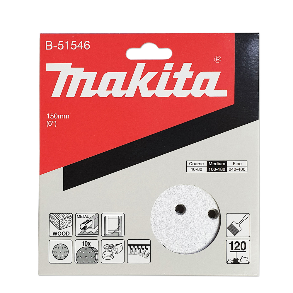 B-51546 กระดาษทรายกลม 6"(150mm) A120 15รู H/L ขัดสี
