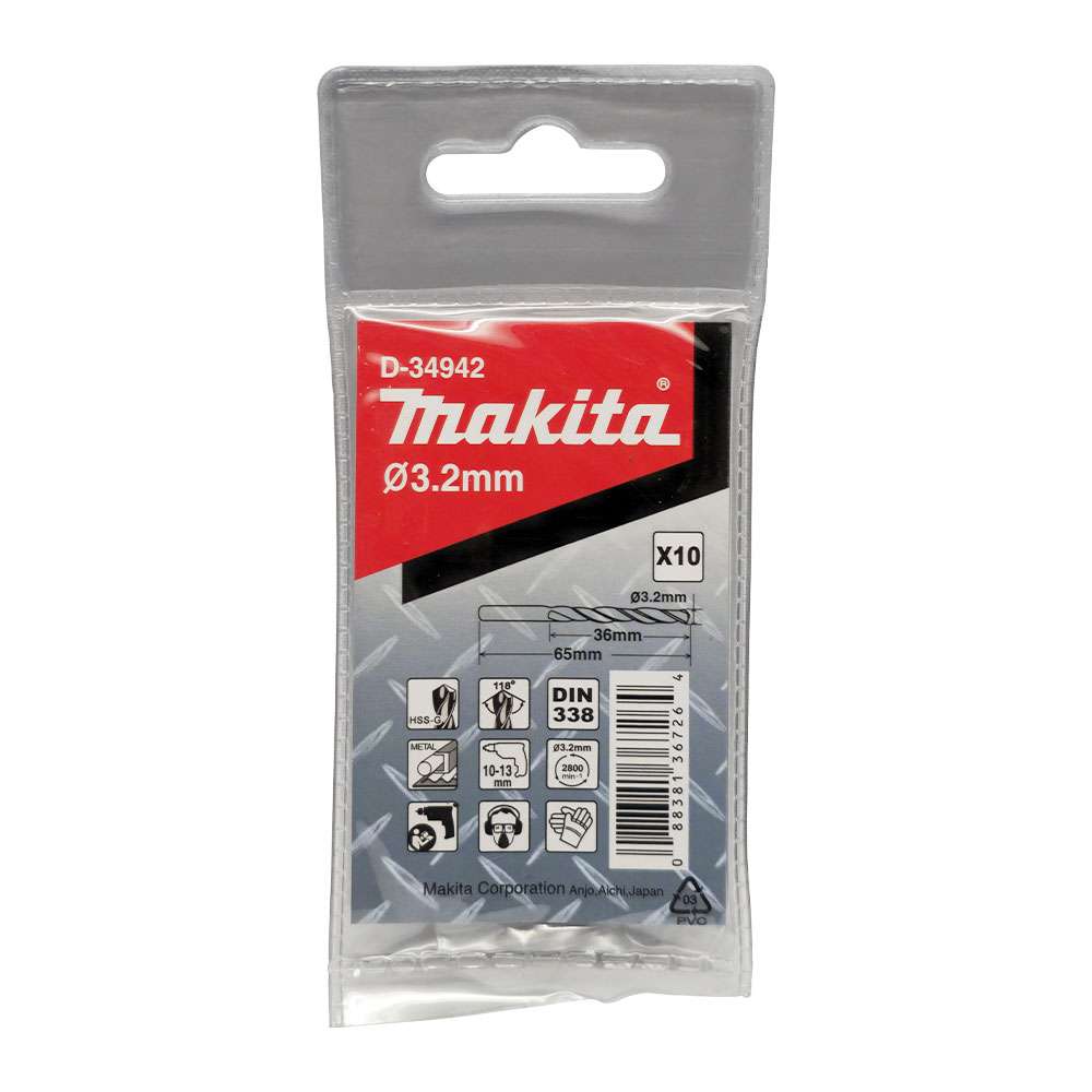 D-34942 ดอกสว่านเจาะเหล็ก HSS-G (สีเงิน) ขนาด 3.20x65มม.