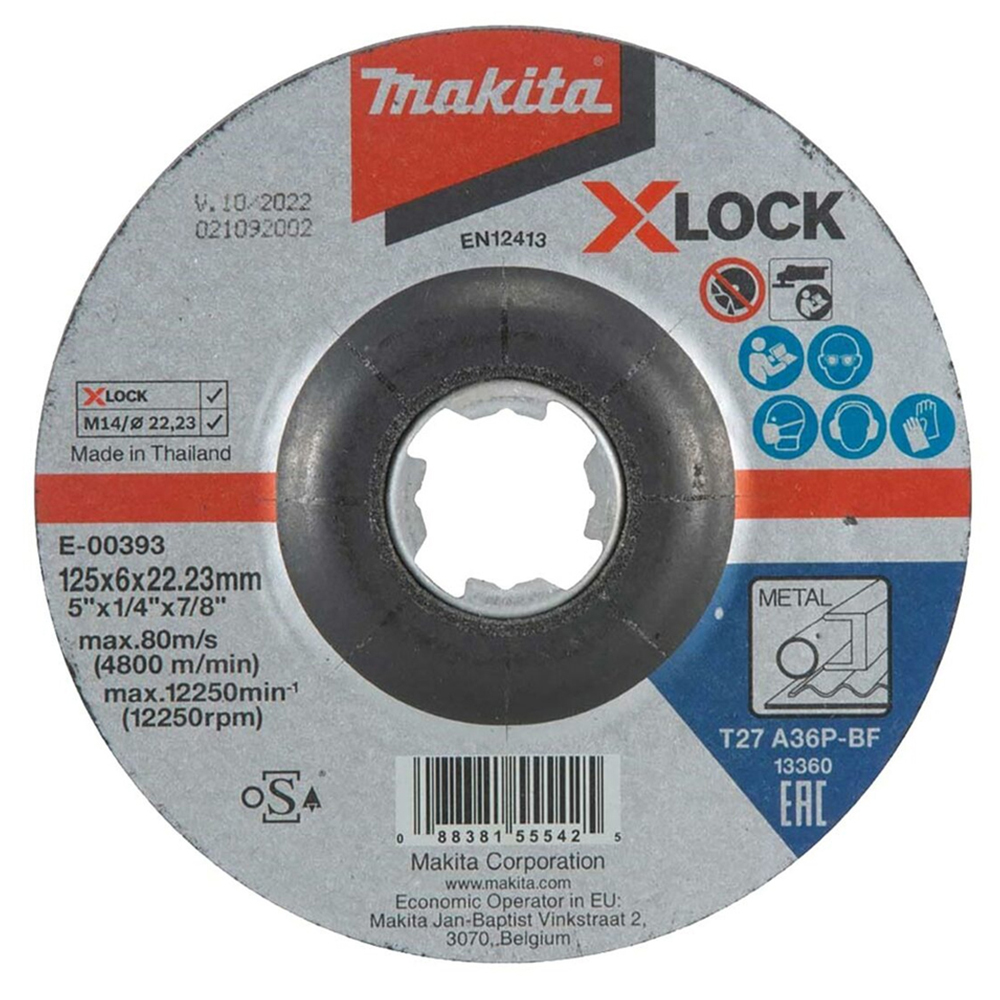 E-00393 ใบเจียร์เหล็ก MAKITA 5" 125x6x22.23mm A36P X-Lock