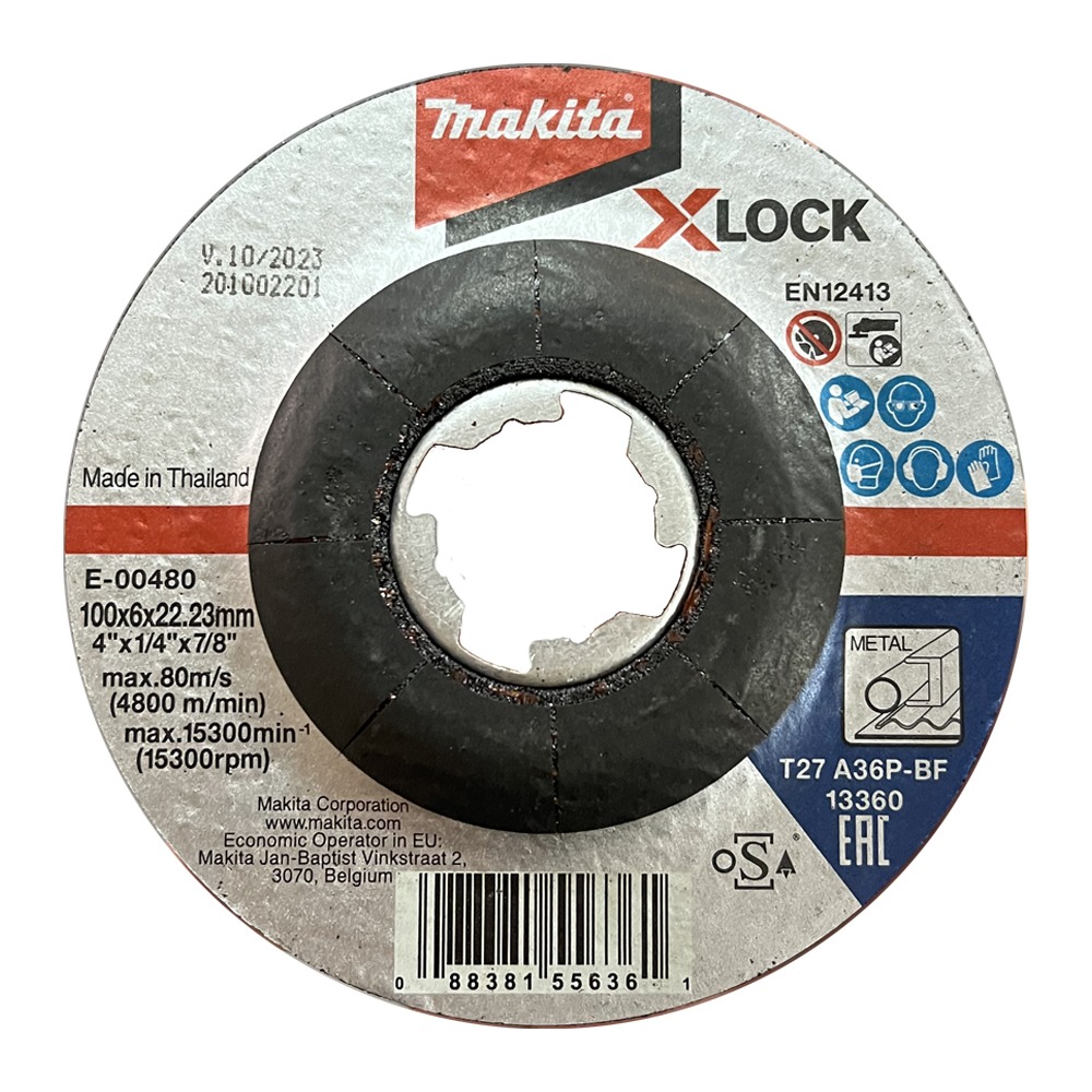 E-00480 ใบเจียร์เหล็ก MAKITA 4" 100x6x22.23mm A36P X-Lock